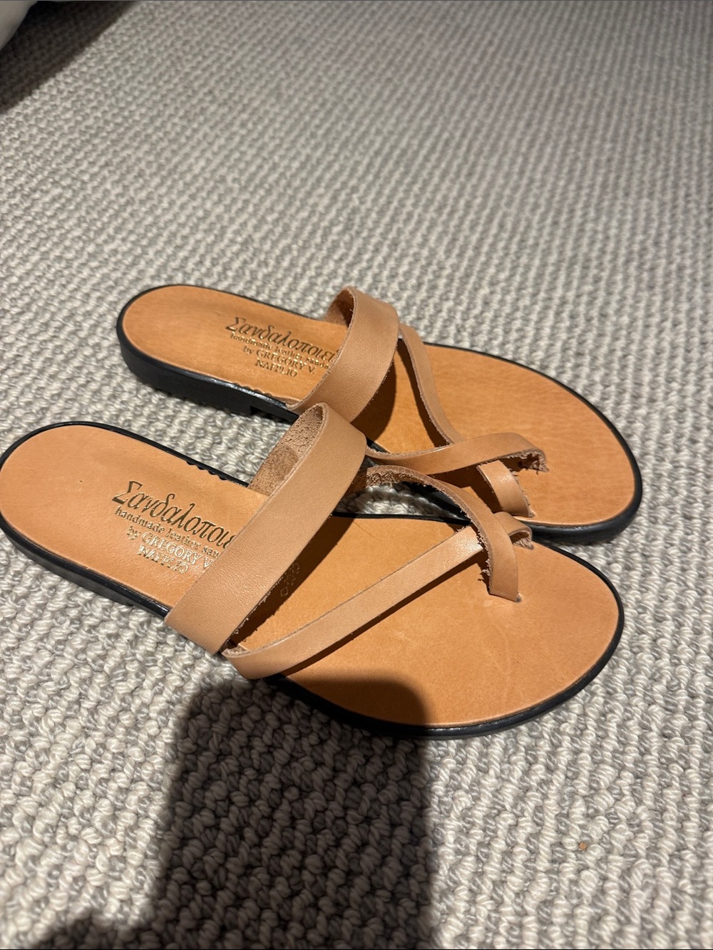 Gregory Tan Leather Crisscross Slide Sandals